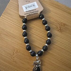 Elegant Cat Charm Bracelet - Black and Silver
